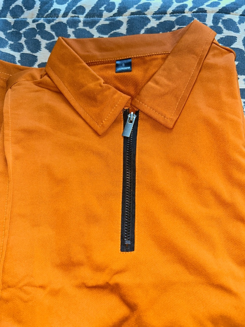 Men's Orange Casual Zip-Front Button Down Shirt